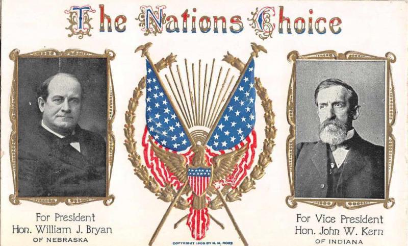 the nations choice for president bryan and kern political L5077 antique postcard