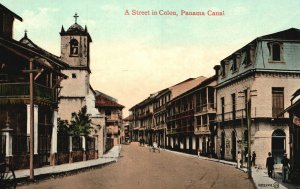 Vintage Postcard 1910's A Street in Colon Canal Panama