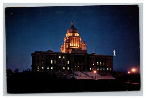 Vintage 1963 Postcard Rhode Island State House at Night Providence Rhode Island