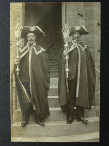 RARE Cornwall HELSTON shows 2 Gents in Ceremonial Dress & Mace - Old RP Postcard 