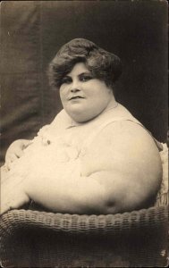 Fat Lady Circus? Beautiful Woman STUNNING STUDIO IMAGE c1920 Real Photo Postcard