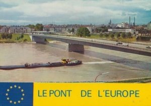 Le Pont De L'Europe Sur Le Rhin Rhine Long Boat Rare Postcard