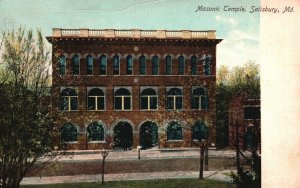 Vintage Postcard 1900's Front View Masonic Temple Salisbury Maryland MD