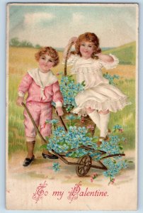 Valentine Postcard Children Flowers Basket Embossed Cedar Rapids Iowa IA 1908