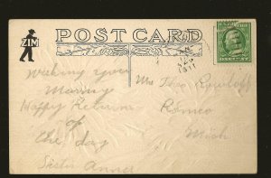 Postmarked 1911 Romeo Mich Birthday Greetings Embossed ZIM Color Postcard