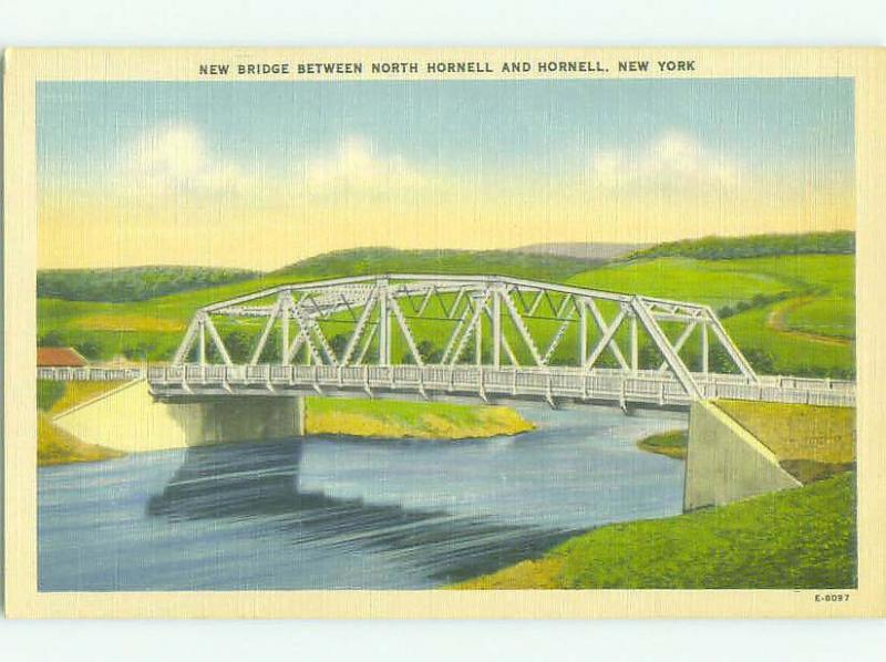 Unused Linen BRIDGE SCENE North Hornell And Hornell New York NY HJ0119