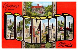 Postcard BIG LETTERS SCENE Rockford Illinois IL AT6785