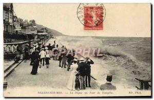 Old Postcard Villers sur Mer La Digue one day storm