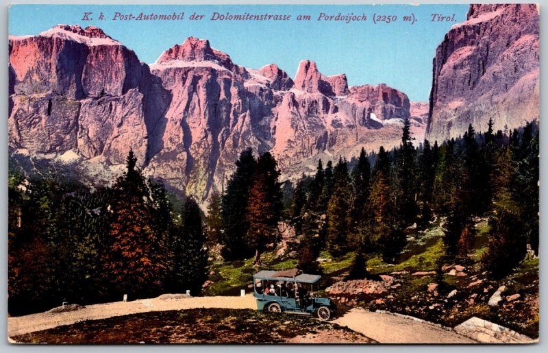 Postcard Dolomites Tyrol Austria Mountain Road Car 2250m Vtg DB