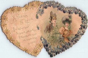 1880's Die-Cut Embossed Floral Hearts Lovely Ladies Victorian Trade Card P120