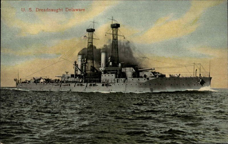 Battleship U.S. Dreadnaught Delaware Vintage Postcard