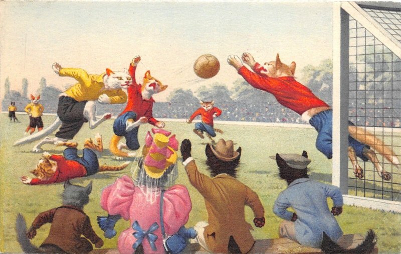 F87/ Alfred Mainzer Dressed Cat Comic Postcard c50s Soccer Football 13