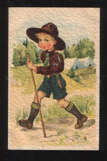 069660 Boy SCOUT in Campaign Vintage embossed PC