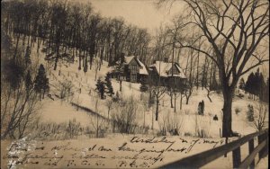 Pretty Home on Hill in Winter Ardsley NY Cancel? c1910 Real Photo Postcard