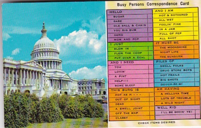 Humour Bust Persons Correspondence Card United States Capitol Washington D C