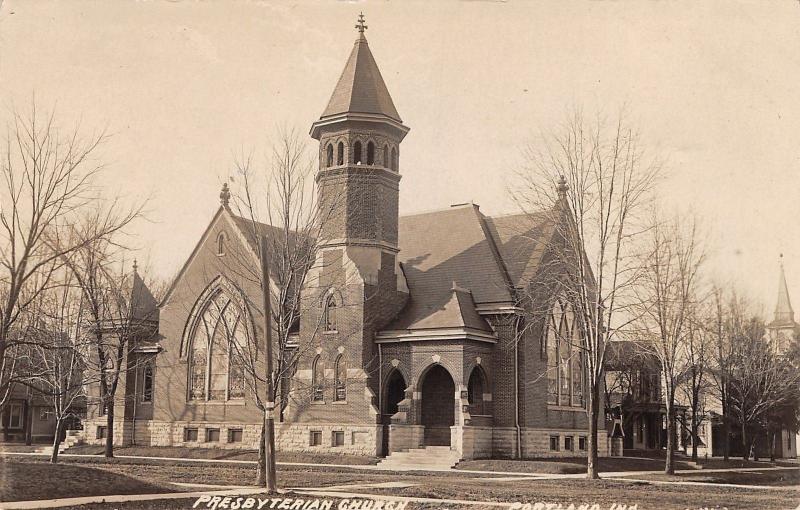 Portland Indiana~Presbyterian Church~Arch Entryway~Real Photo Postcard RPPC 1909