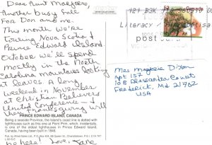 CONTINENTAL SIZE POSTCARD POINT PRIM LIGHTHOUSE AT PRINCE EDWARD ISLAND CANADA