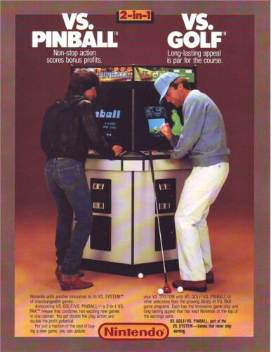 Nintendo VS PINBALL & GOLF Original 1984 NOS Video Arcade Game Promo Sales Flyer 