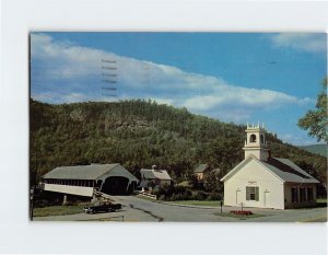 Postcard Covered Bridge And Church, Stark, New Hampshire