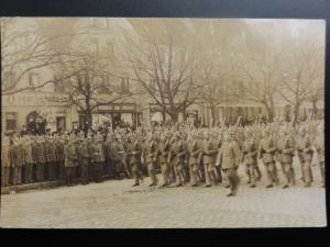 Russian / German Soldiers Marching, Spiked Helmet on Parade Old RP Postcard