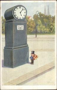 Tiny Child in Top Hat & Monocle - Giant Street Clock c1920s Postcard