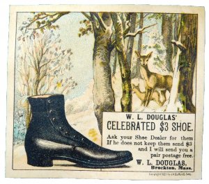 1870s-80s W L Douglas' Celebrated Shoes Snowy Forest Victorian Trade Card F26