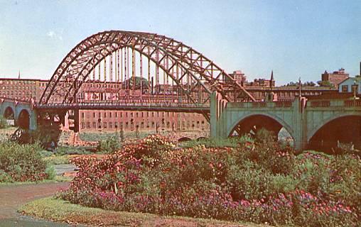 NH - Manchester. Notre Dame Bridge & Amoskeag Industries in Background