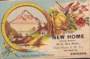 Victorian Trade Card - New Home Sewing Machine Flowers Mountain Butterfly