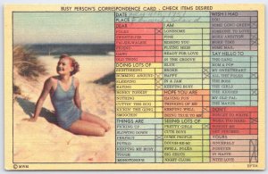 Vintage Busy Person's Correspondence Postcard Woman on Beach MWM Pretty Girl