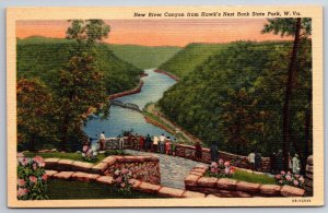 West Virginia~New River Canyon From Hawks Nest Rock State Park~Linen Postcard