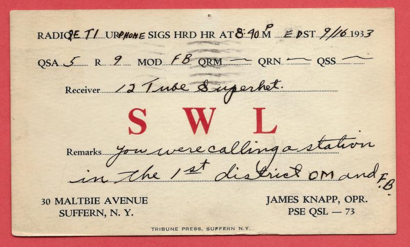 QSL from Suffern, NY to Rutherford, NJ - 1933