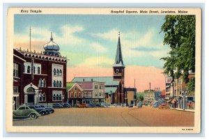 c1930s Hospital Square Main Street Lewiston Maine ME Unposted Postcard 