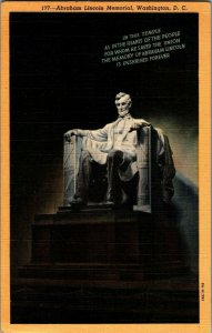 Abraham Lincoln Memorial Washington D.C. Postcard