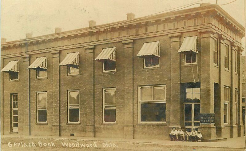 Oklahoma Woodward Gerlach Bank C-1910 RPPC Photo Postcard 22-4534