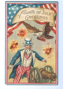 LP20 4th July Fourth postcard, Uncle Sam, Eagle