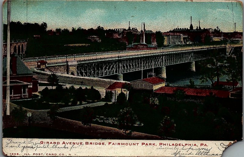 1907 PHILADELPHIA PA FAIRMONT PARK GIRARD AVE BRIDGE UNDIVIDED POSTCARD 25-254