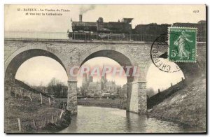 Old Postcard Bayeux Viaduct L Aure and view on the Cathedral Train