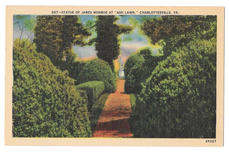 VA Charlottesville Ash Lawn James Monroe Statue Postcard