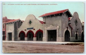 SAN BERNARDINO, CA ~ Southern Pacific & SALT LAKE RAILROAD DEPOT c1910s Postcard