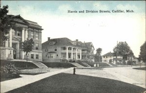 Cadillac Michigan MI Harris and Division Streets Vintage Postcard