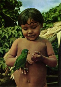 brazil, Amazonas, Native Uaika Indian Boy Pukimabuetéri Bird (1980s) Postcard