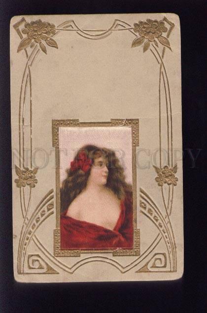 073554 Lady in Red ANGELO ASTI Art Nouveau SILK Embossed RARE