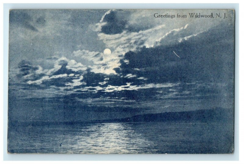 1911 Moonlight Scene Greetings from Wildwood New Jersey NJ Posted Postcard