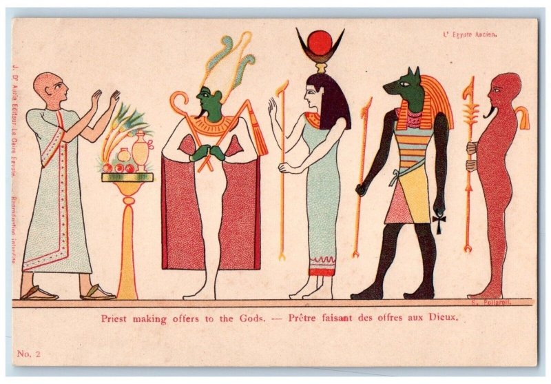 c1905 Egypt Hiero Glyphics Priest Making Offers To The God Antique Postcard