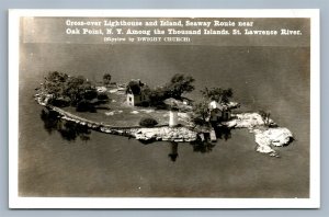 OAK POINT NY GROSS-OVER LIGHTHOUSE & ISLAND VINTAGE REAL PHOTO POSTCARD RPPC 