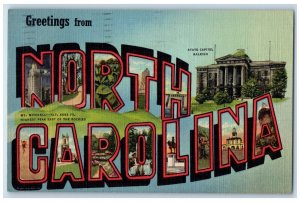 1948 Greetings From North Carolina NC Banner Tar Heel State Kannapolis Postcard