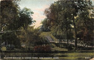 Des Moines Iowa 1909 Postcard Rustic Bridge at Union Park