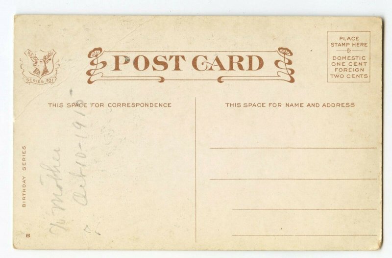 Postcard Birthday Greetings Standard View Card Roses ©1910