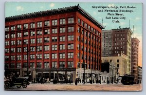 K8/ Salt Lake City Utah Postcard c1910 Skyscrapers Trolley Stores 75