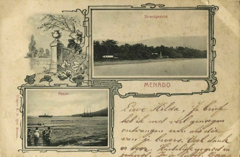 indonesia, CELEBES SULAWESI MANADO, Beach Scene (1899) Postcard